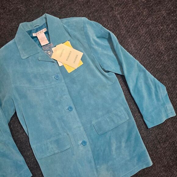 Vntge 90s Jessica Holebrook New with tags 100% leather baby blue jacket Womans M - Picture 3 of 4